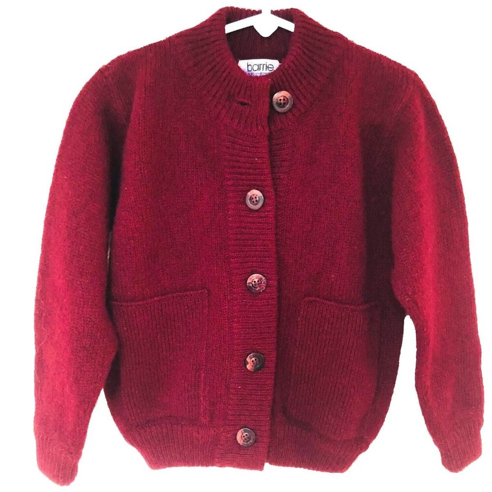 Barrie BURBERRYS Child‎ Youth S Scotland Shetland Wool Red Cardigan Sweater Kids